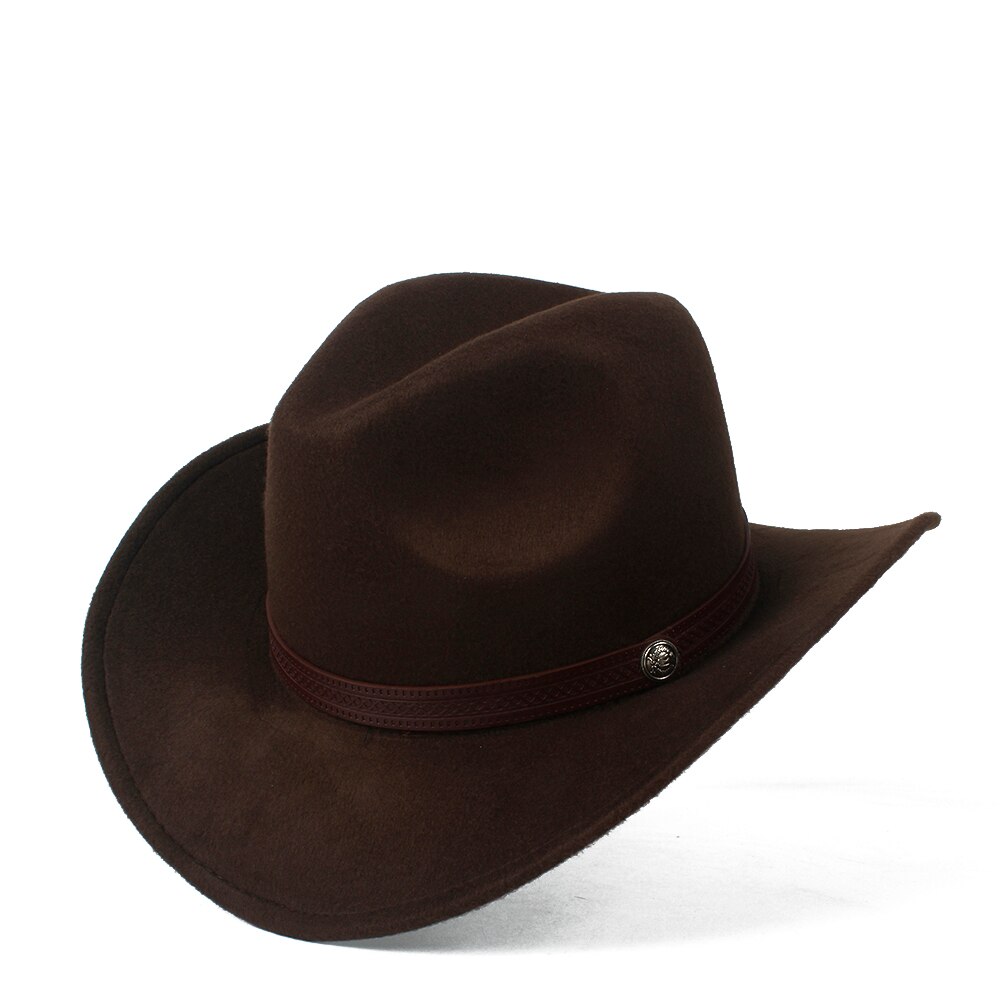 Child Kids Wool Hollow Western Cowboy Hat Boy Girl Outblack Sombrero Hombre Jazz Cap Size 52-54: Coffee