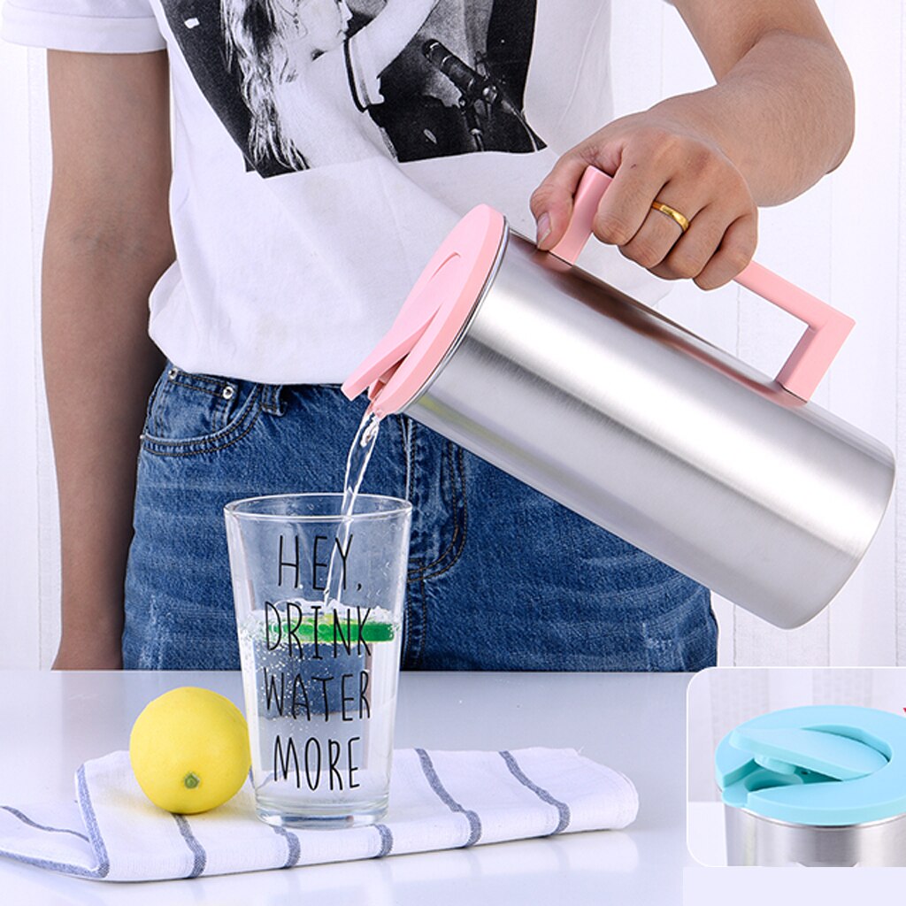 1.8 Liter Large Stainless Steel Water Pitcher Jug Drinks Juice Beverage Jugs for Home Kitchen Shop Cafe Office Use