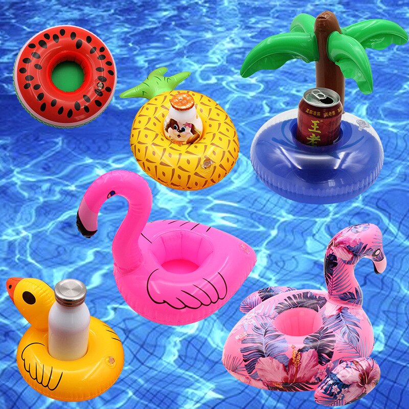 Uppblåsbar dryck kopphållare munkar flamingo vattenmelon pvc simbassäng flytande matta flytande poolleksaker