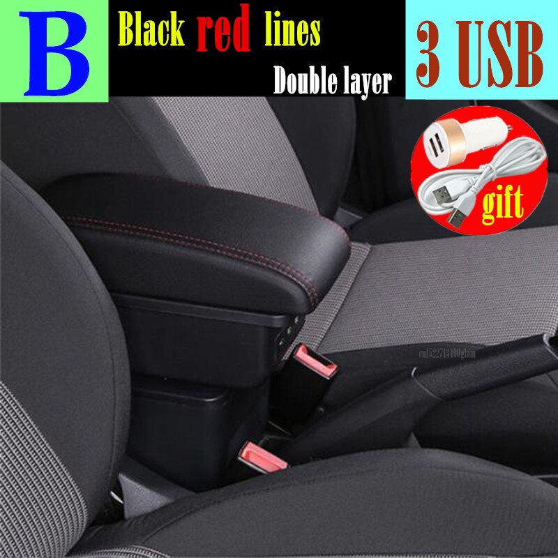 Für Seat Ibiza Armlehne Box Für Ibiza 6j Ibiza 6L Center konsole zentralen Speicher inhalt Lagerung box mit USB LED produkte Arm Rest: B style red line