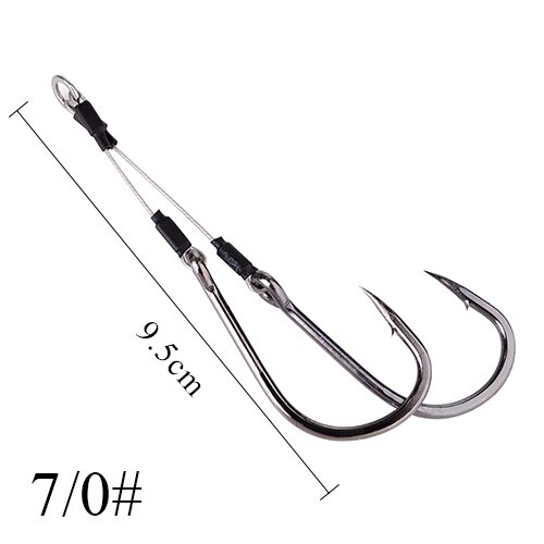 FISH KING 100/120/150Lbs Metal Jig Double Hook High Carbon Steel 5/0#-12/0# Assist Hooks With Line Fishing Hook: size 7-0