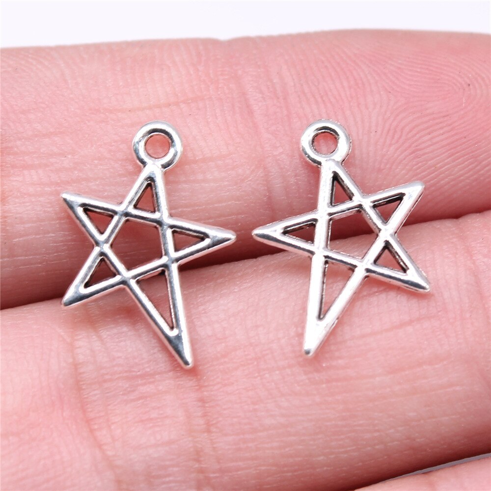 Pendentifs en forme d'étoile pentagramme, 20 pièces, pendentifs de couleur Bronze et argent, fabrication de bijoux anciens, artisanat fait à la main: 18x13mm-Silver