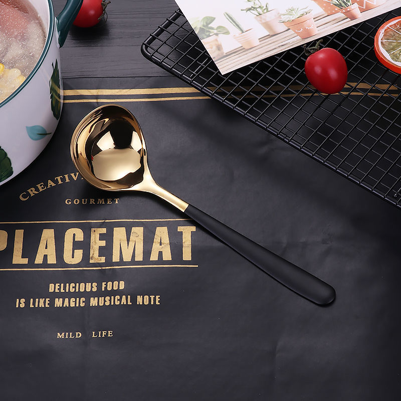 304 Roestvrij Stalen Lepel Lange Steel Familie Soep Lepel Goud Kleur Plus Size Elegent Keuken Koken Lepel: gold black