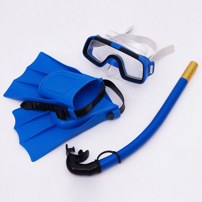 Kids Diving Mask Set - Anti-Fog Goggles & Snorkel Fins - Children Swimming Gear: Blue