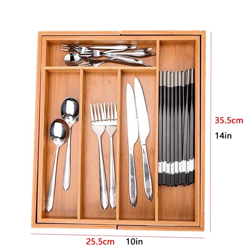 Bamboo Expandable Drawer Organizer, Premium Cutlery and Utensil Tray, Bamboo, Adjustable Kitchen Drawer Divider: 35.5x25.5x6.5cm