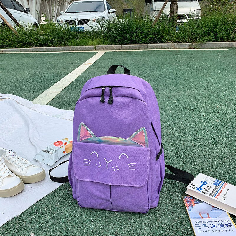 Nouveaux enfants sac à dos filles garçon enfants adolescents étudiant école sacs à dos pour fille mignon chat oreille sac à dos Cartable Cartable Enfant: 6532F-Violet