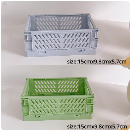 Plastic Foldable Storage Crate Folding Box Basket Stackable Cute Makeup Jewellery Toys Boxes for Storage Box Organizer Portable: Blue
