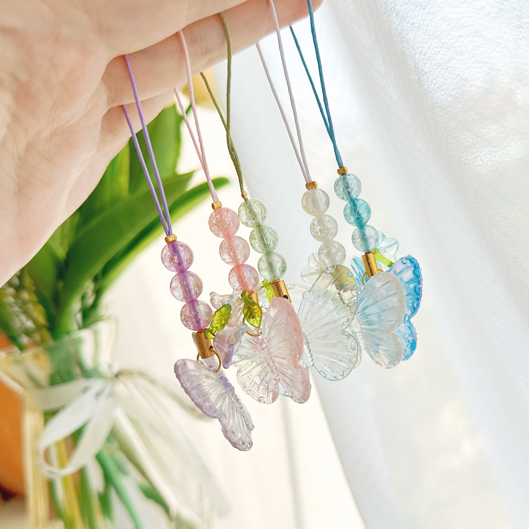 Cute Tulip Flowers Phone Charms for IPhone/Samsung/Huawei Strap Lanyards Mobile Phone Case Keychain Car Key Chains Headset Cover