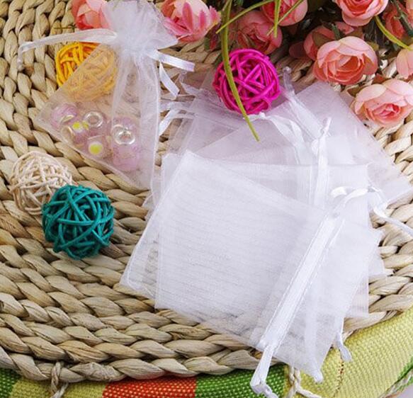 10*15cm gennemsigtige poser slik chokolade emballage lille smykkeskrin organza poser favorisere poser med snoretræk: Hvid