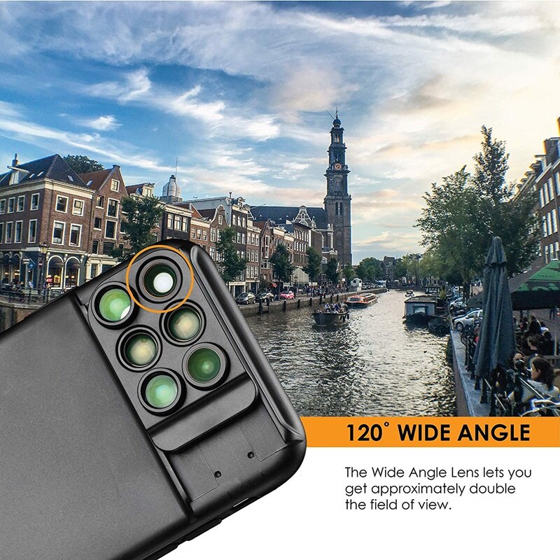 Kameralinse til iphone xs max  xr 6 in 1 telefonetui vidvinkel fiskeøje makro lente para celular telefoto slr telefon skydeobjektiv