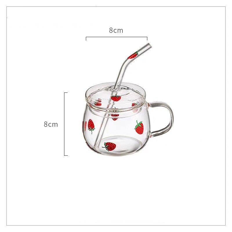 Ins Aardbei Glas Water Cup Kleine Diasy Water Cup Met Matched Cover En Stro 350 Ml Water Melk Jucie glas: Strawberry02