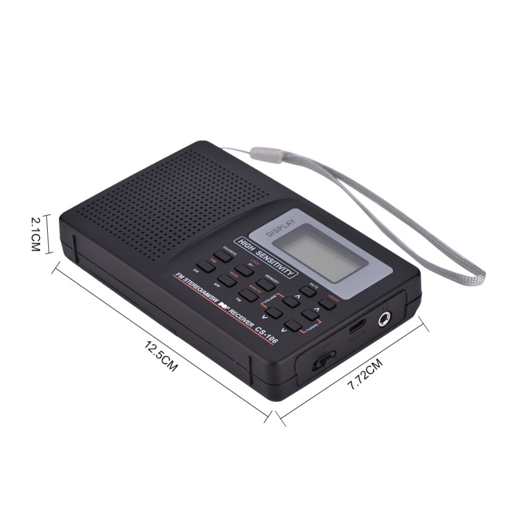Draagbare Radio Am/Sw/Lw/Tv/Fm Sound Volledige Frequentie Ontvanger Ontvangt Fm Radio Met Timing wekker Zwart