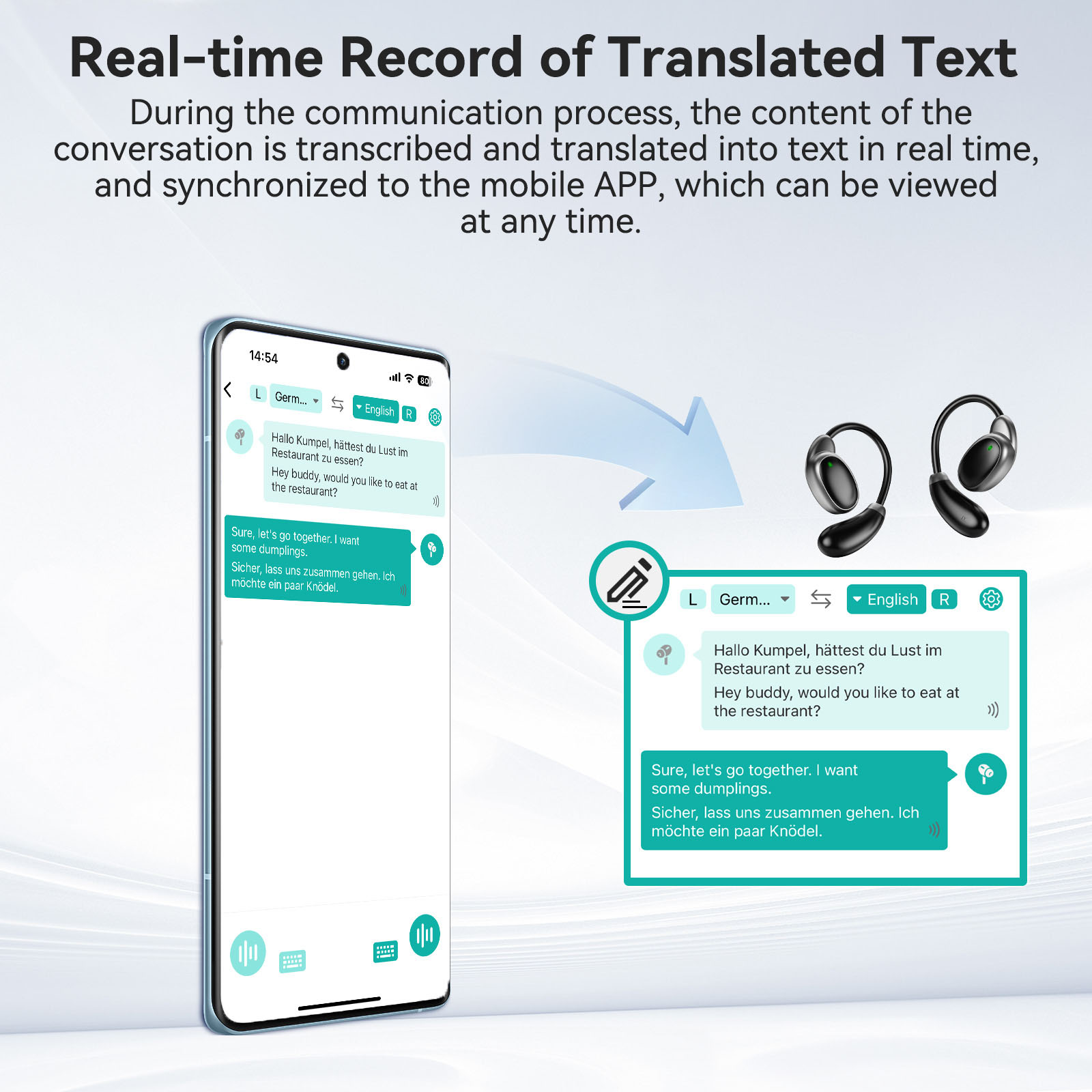 150 Languages Translator Earbuds Portable Two-way Instant Voice Translator Wireless Bluetooth Earphones for Travel Meeting Learn