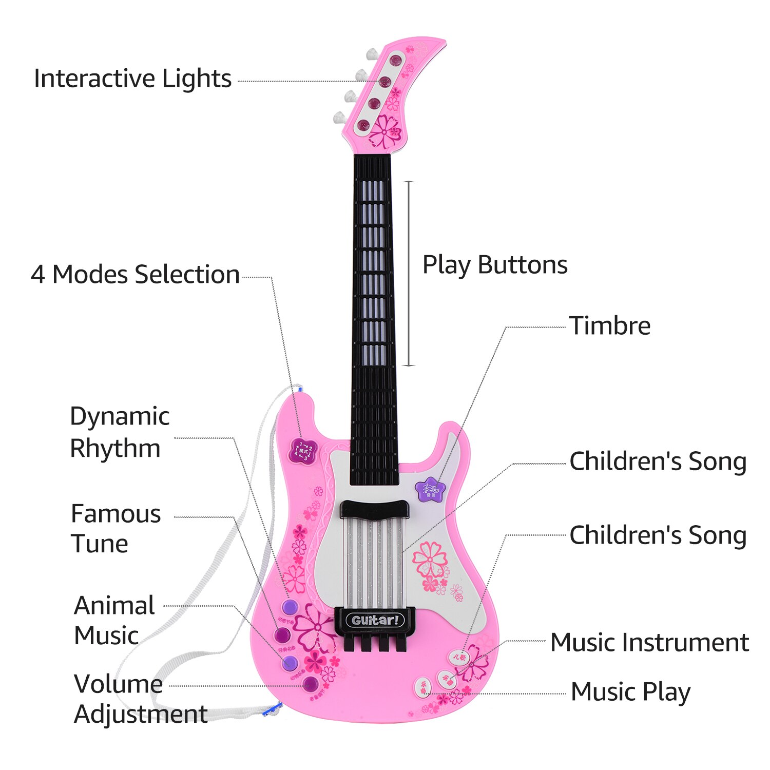 Børn lille guitar med rytmelys og lyde sjove lærerige musikinstrumenter elektrisk guitarlegetøj til børn