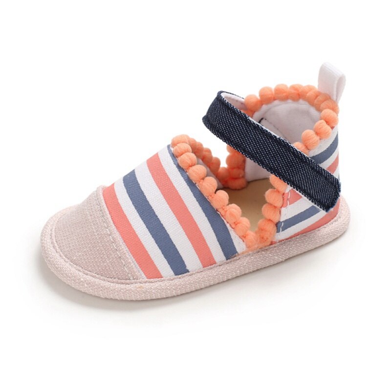 Newst Sommer Baby freundlicher Mädchen Sandalen Bunte Gestreiften Krippe Schuh freundlicher Atmungsaktive Anti-Unterhose Baumwolle Weiche Sohlen Schuhe: B / 7-12 Monate