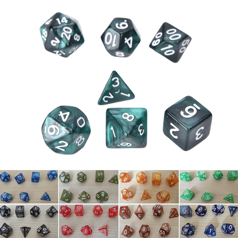 7 x terningsspill sett  d10 flersidige perler terninger dør til rpg