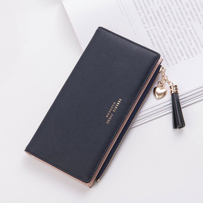 Couro longo carteira feminina marca de luxo famosa grande mulheres carteiras bolsas femininas longo moeda zíper bolsa titular do cartão crédito: Black