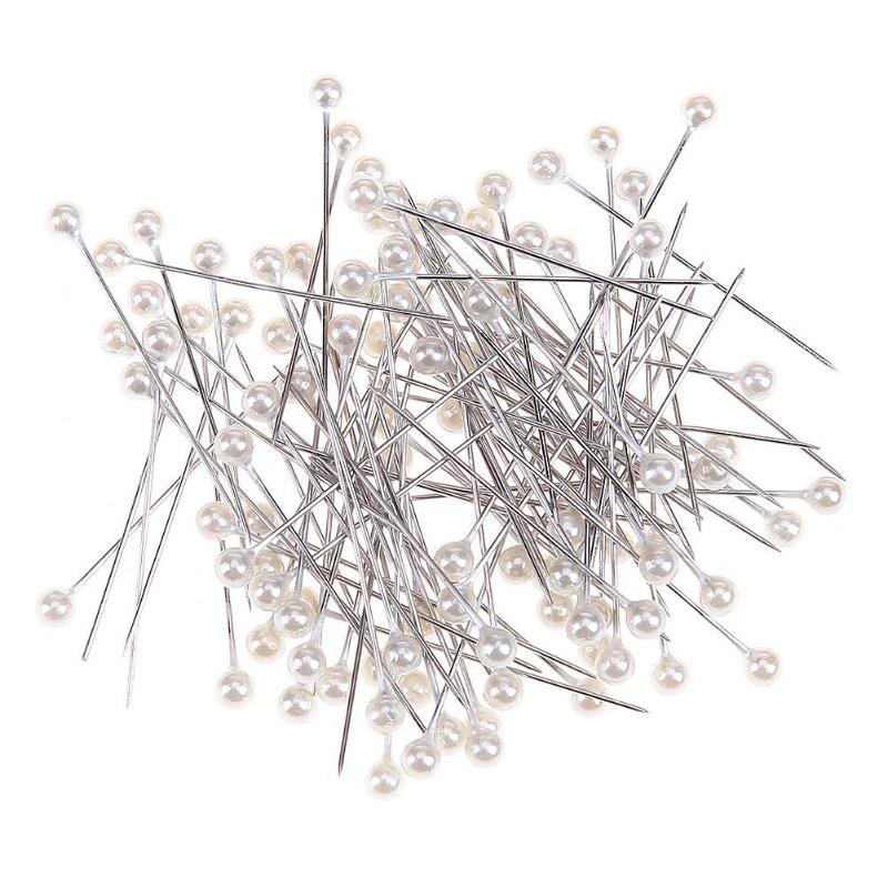 Agujas de coser con cabeza de perla redonda, alfileres de punto, accesorios de ramillete de novia, perfecto para costura artesanal, herramientas de ropa, 100 Uds.: Blanco