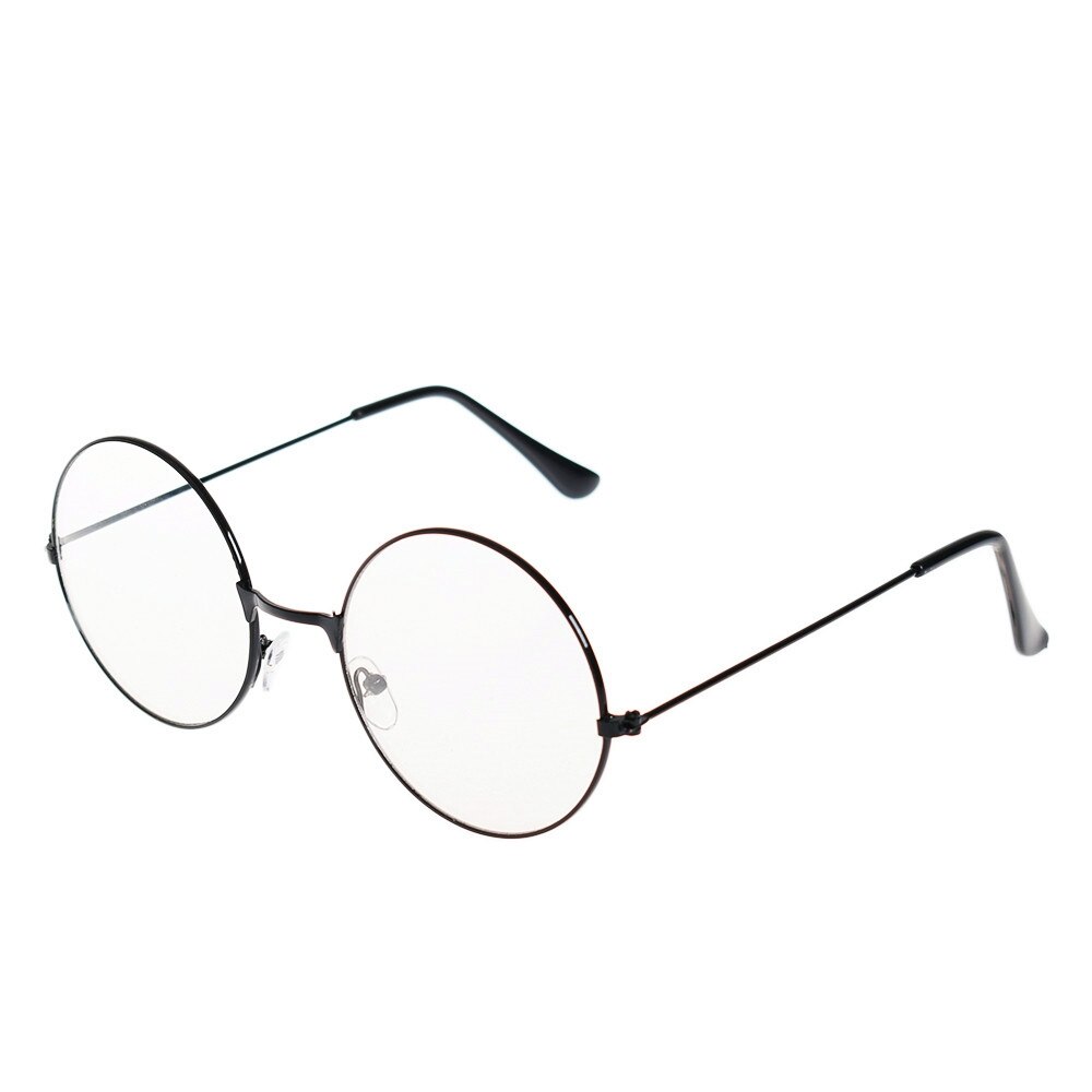 Store overdimensionerede runde glatte briller retro metalramme klar linse cirkel briller til kvinder mænd øjenpleje dekorativt værktøj: Sort