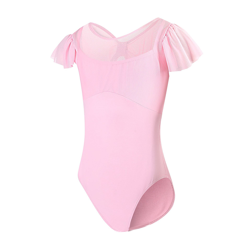 Leotardo de gimnasia de algodón para niños, malla de empalme, trajes de baile de manga corta, Ropa de baile para niñas: XXL / Rosa