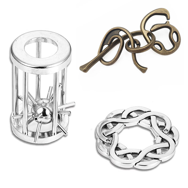 Rompecabezas De Metal rompecabezas 3 uds conjunto Casse Tete Difficile Rompecabezas IQ prueba juegos mágicos juguetes para niños adultos Juegos De Ingenio: Blanco