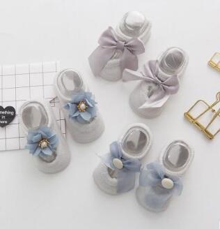 baby baby thin cotton socks floor combed cotton bud silk flowers bow antiskid ship rubber toddler baby non-slip socks point
