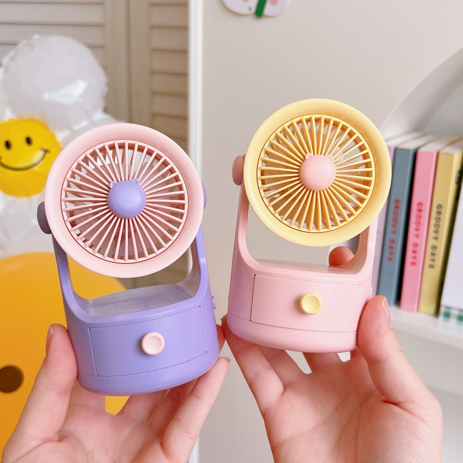 Wentylator elektryczny z szufladą akademik łóżko biuro w domu kreskówka wyciszenie mini wiatrak biurowy lato ładowanie wentylator ręczny