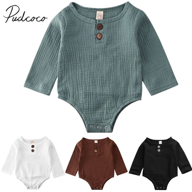 Baby forår efterår tøj baby børn drenge piger spædbørn bomuld linned jumpsuit bodysuit solid langærmet outfit sæt 0-2y