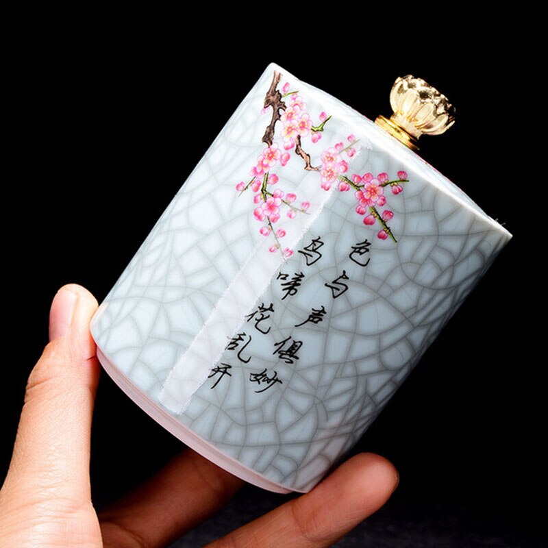 Ceramic Floral Pattern Tea Caddy Tea Box Enamel Sealed Storage Jar Tea Can Puer Container Teaware Home Decor