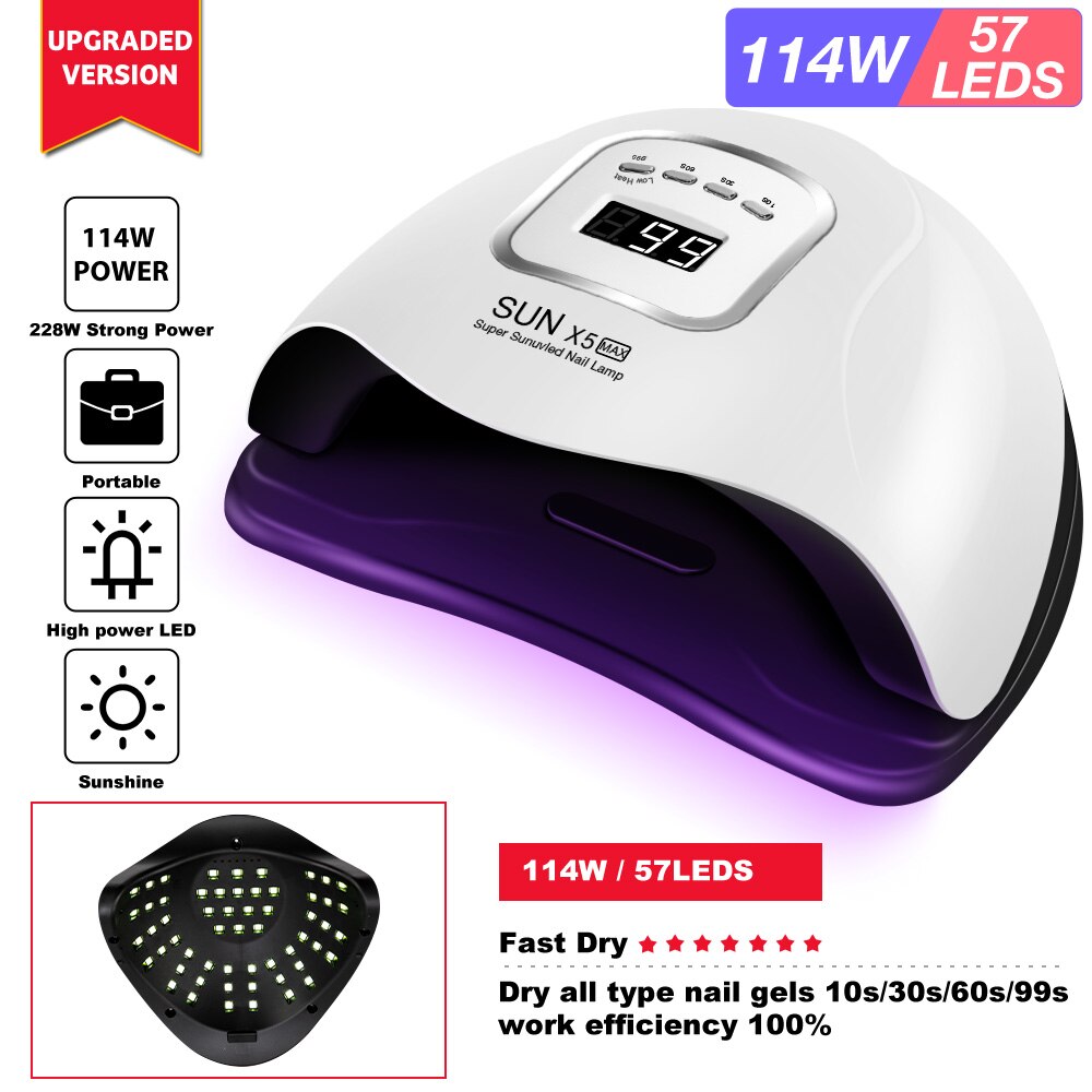 Dmoley Uv Led Lamp Nagel Droger 90W/72W Voor Alle Soorten Gel 45/36 Pcs Led Lamp Voor nagels Nail Art Manicure Gereedschap: 114W X5 MAX