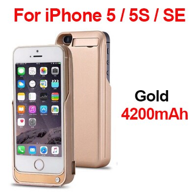 4200mAh Portable Backup External Battery Charger Case For iPhone 5 5S SE Powerbank Charging Case For iphone 5S Battery Case: Gold