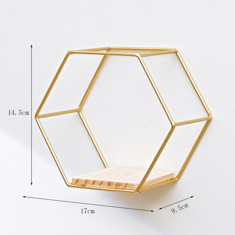 Wall Mounted Floating Hexagon Shelves, Metal Framed Gold Shelves With Wooden Floor For Wall Storage &amp; Display 2022
