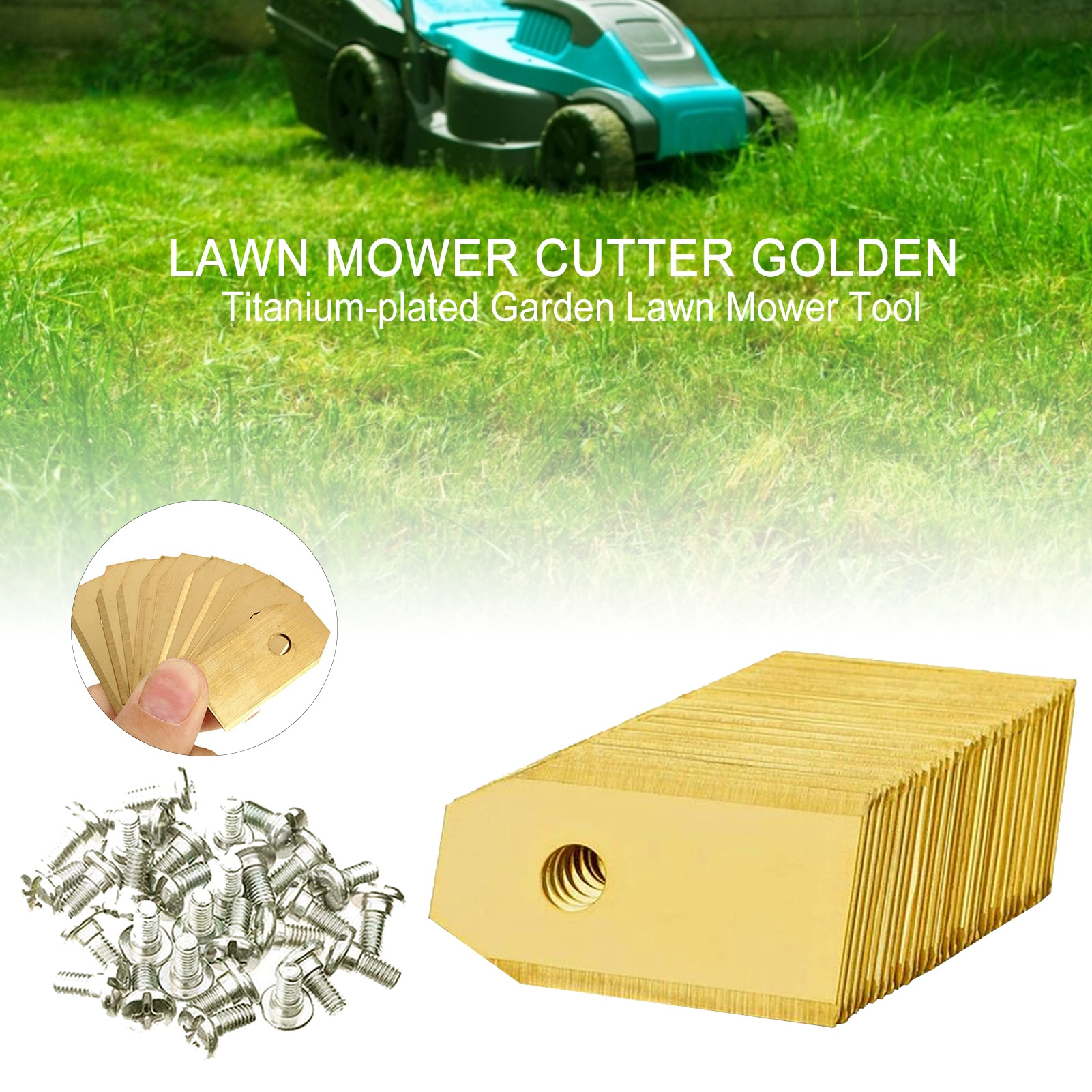 Outdoor Gardening Lawn Mower Blade Set Golden Titanium Plated Garden Machinery Lawn Mower Blade Set With Screws