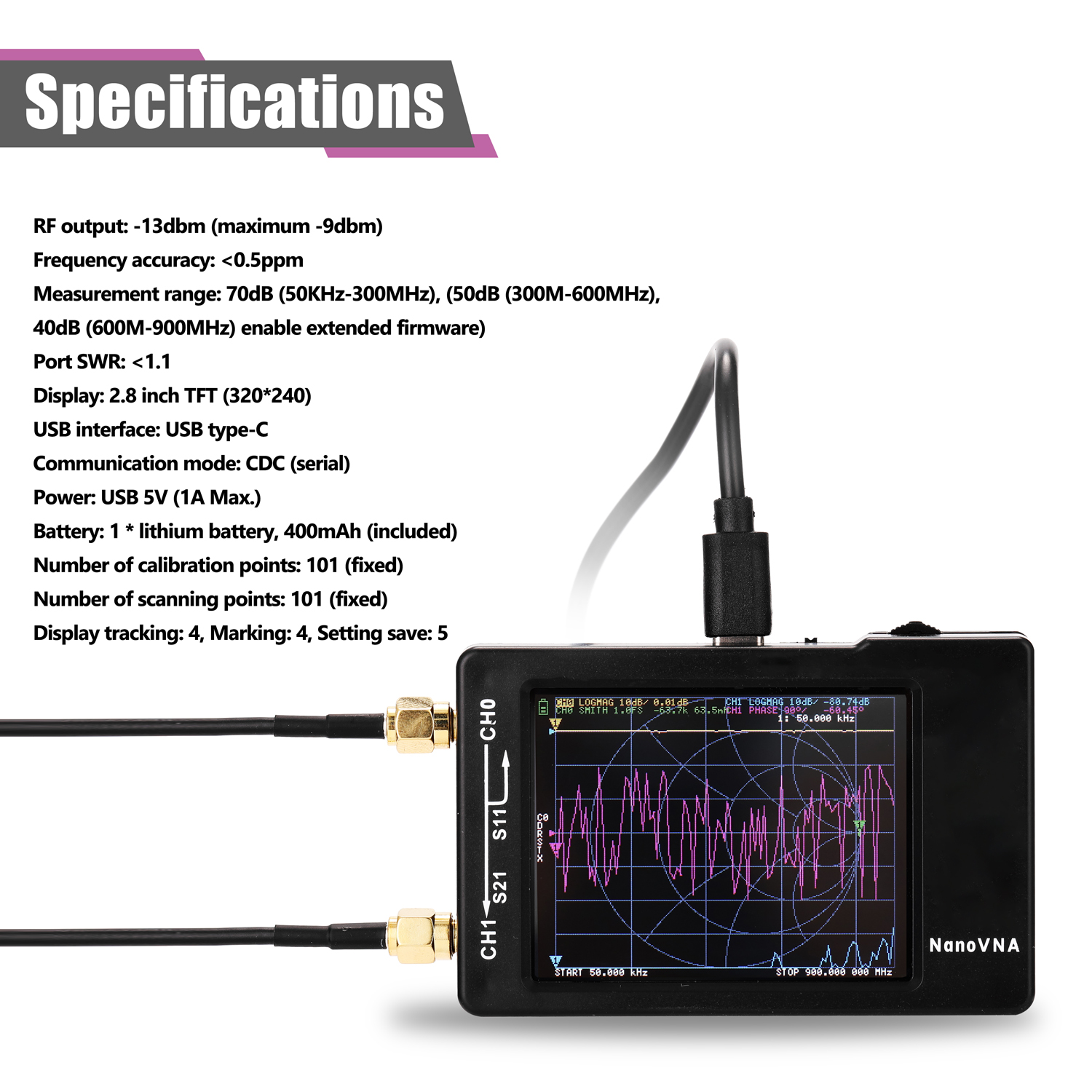Portable Vector Network Analyzer 50KHz-900MHz Digital Touching Screen Shortwave MF HF VHF UHF Antenna Analyzer Standing Wave