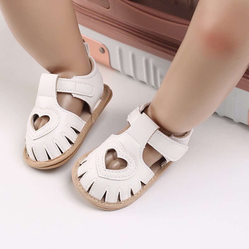 Emmababy 2022 Toddler Baby Summer Sandals Solid Color Heart-shaped Cutout Soft Sole Girls Boy Beach Sandals