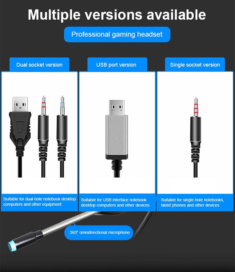 Gaming Headsets Surround Sound Stereo Bedrade Koptelefoon Usb Microfoon Kleurrijke Licht Pc Laptop Game Headset