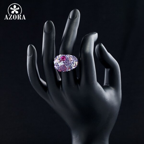 AZORA Wit Goud Kleur Volledige Multicolour Stellux Oostenrijkse Crystal Ring TR0032