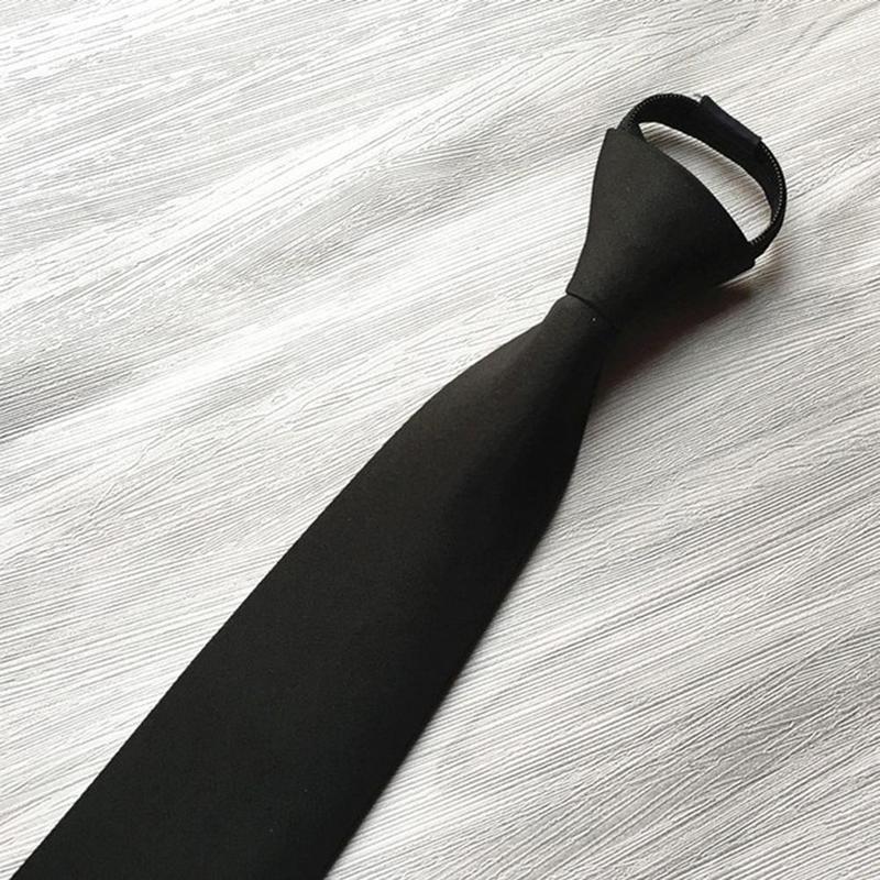 Classic Black Polyester Business Necktie Men's Formal Ties Male Skinny 8CM Casual Neck Tie With Zipper Shirt Accessories