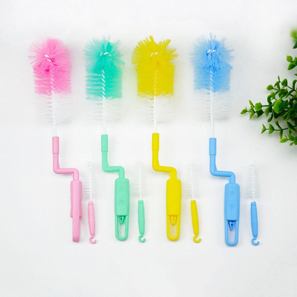 2Pcs Rotatable Handle Baby Milk Bottle Brush Cup Glass Kitchen Cleaning Tool: Default Title