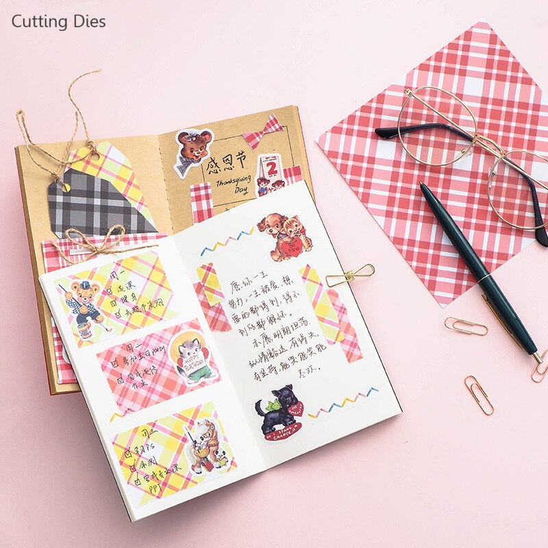 12Sheets Colorful Square Grid Printed Scrapbooking... – Grandado