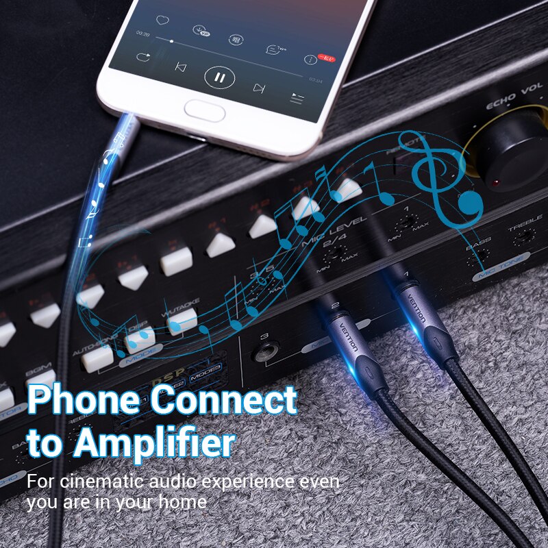 Vention 3.5mm to double 6.5mm trs kaapeli aux uros mono 6.5 liitin stereo 3.5 jack audio kaapeli mikseri vahvistin 6.35 sovitin