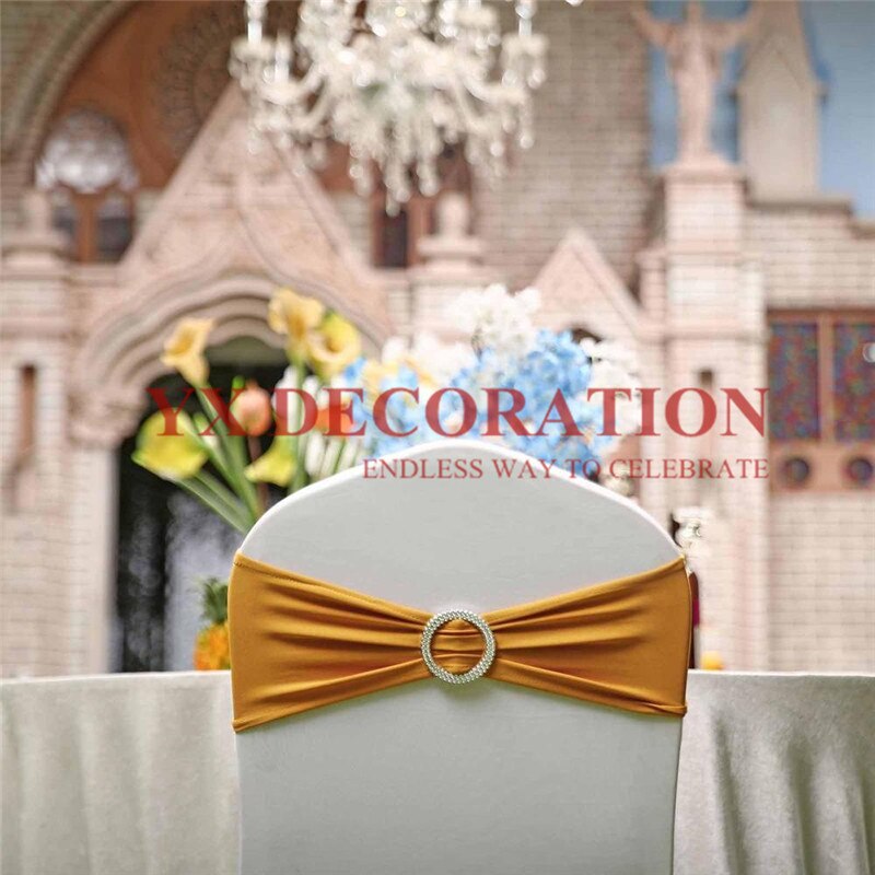 Ceinture de chaise en Lycra | Bande Spandex bon marché, adaptée à la housse de chaise, décoration de Banquet et de mariage: gold