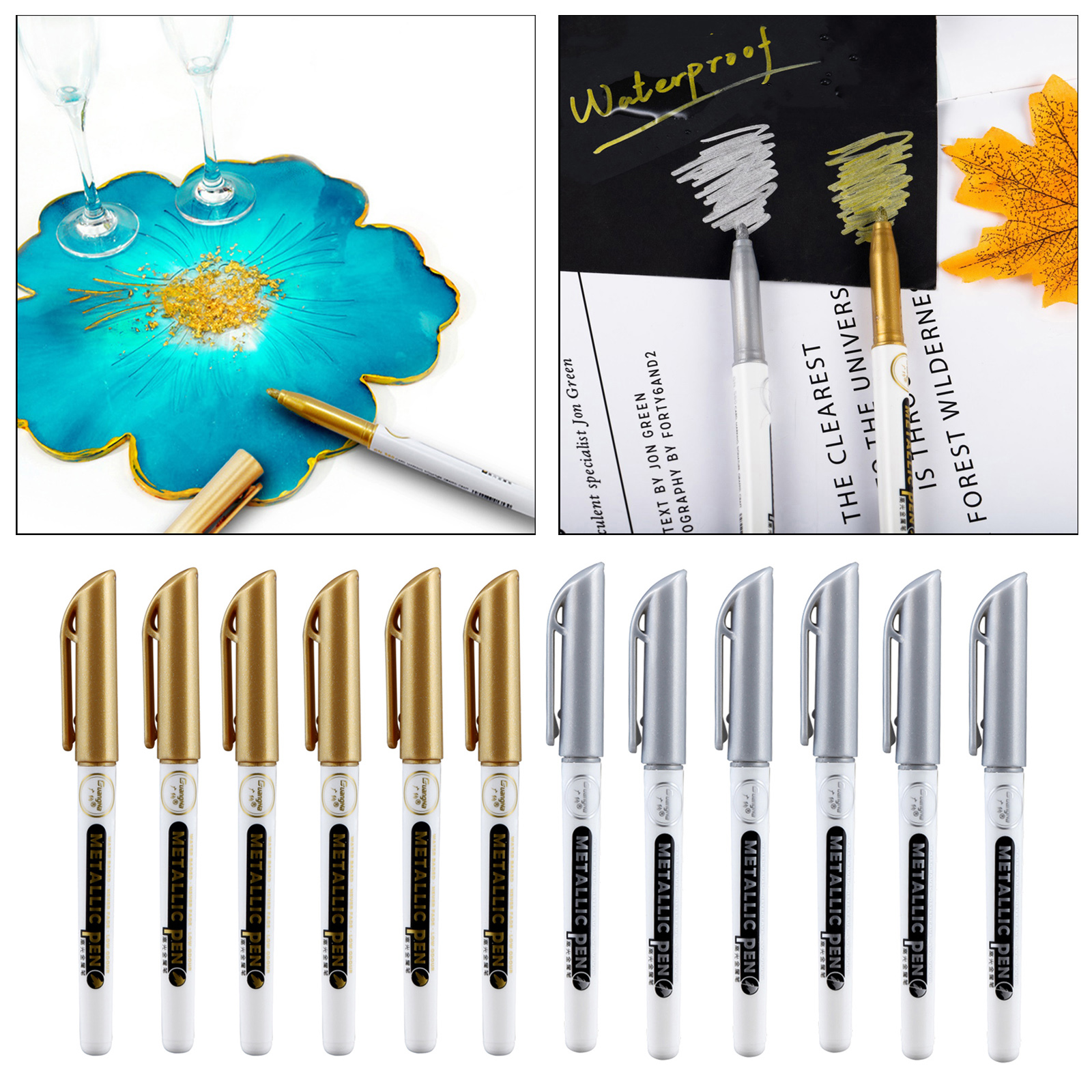 Set of 12 Epoxy Resin Metallic Marker Writing Paint Pen for Wall Craft