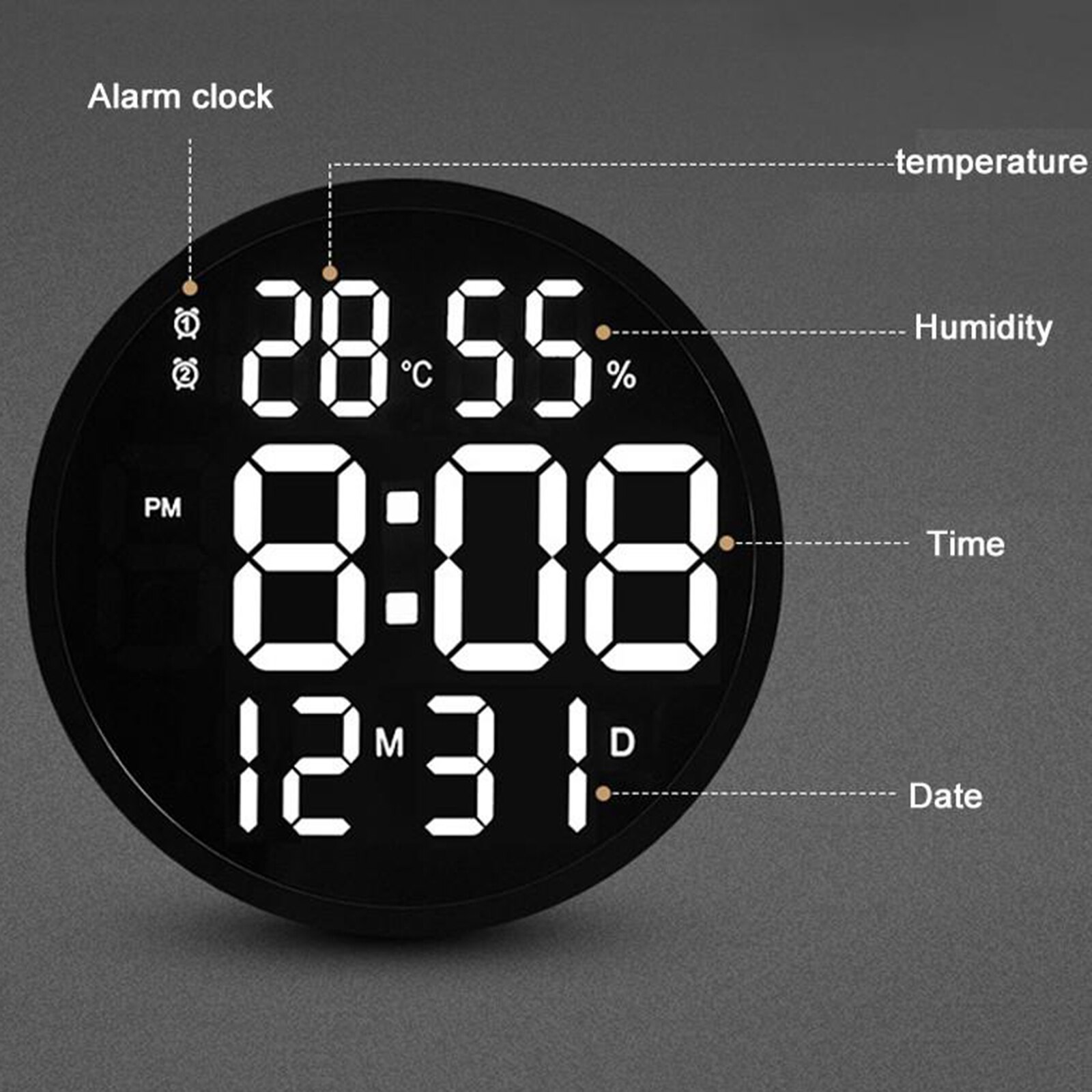 Reloj de pared grande con termómetro e higrómetro, Barre silencioso