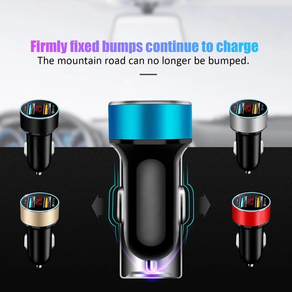 30W LED Display QC 3.0 USB Car Charger Quick Charge 30 Fast Charging Auto Charger Rapid Charging Cable for Huawei Xiaomi Samsung