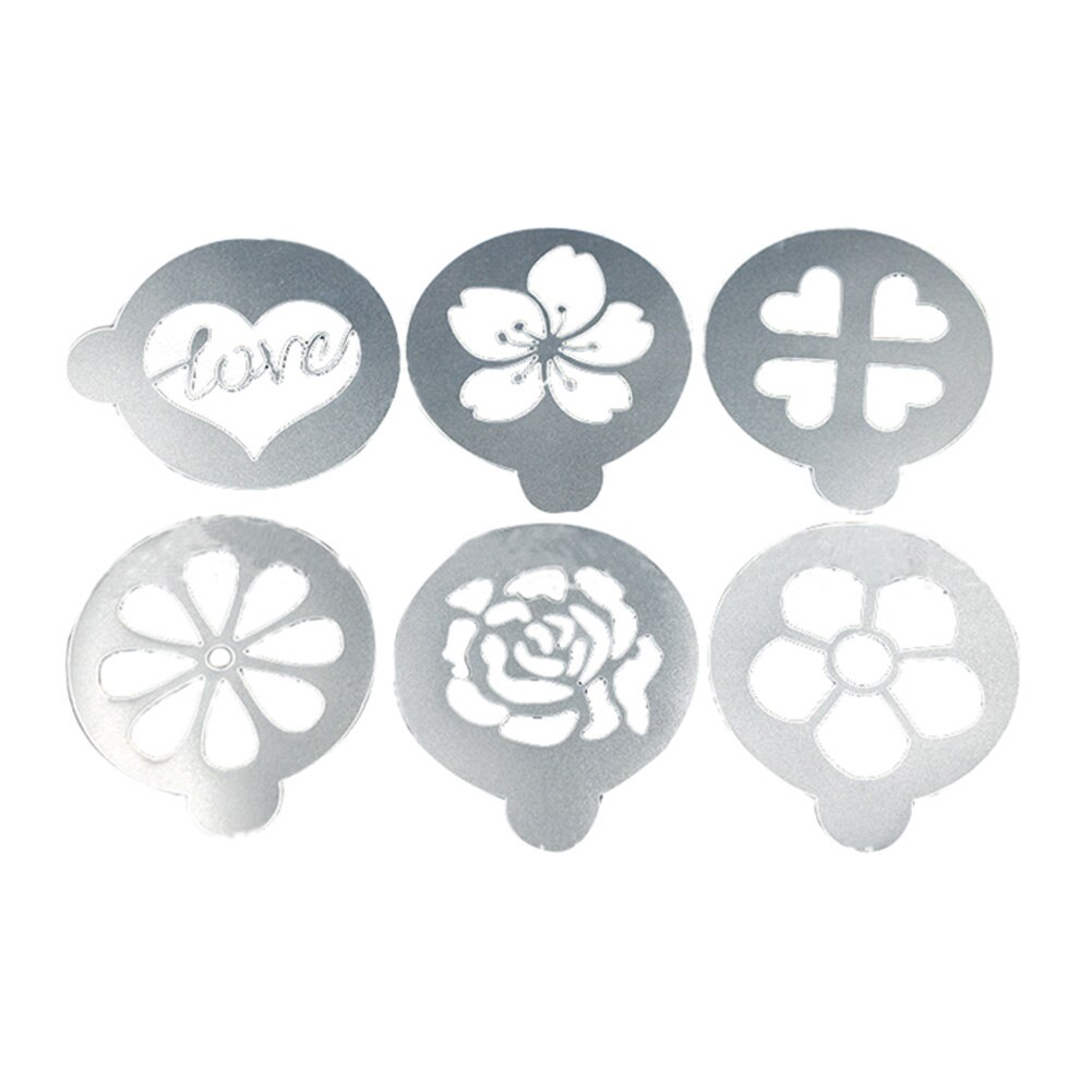 6 stk/sæt kaffestencil plastik mælkekage cupcake skabelon barista cappuccino latte print model spray dekorationsværktøj sno 88: Default Title