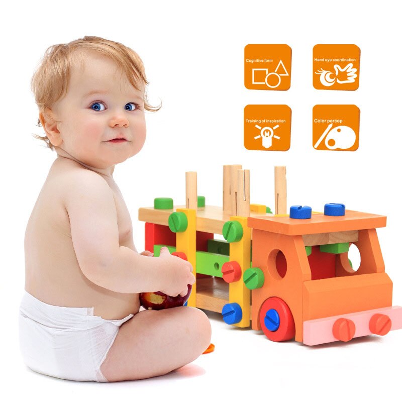 supply Wooden Children Multi - Function Knock - Remove Nut Truck Combination Hands Puzzle Toys Sales