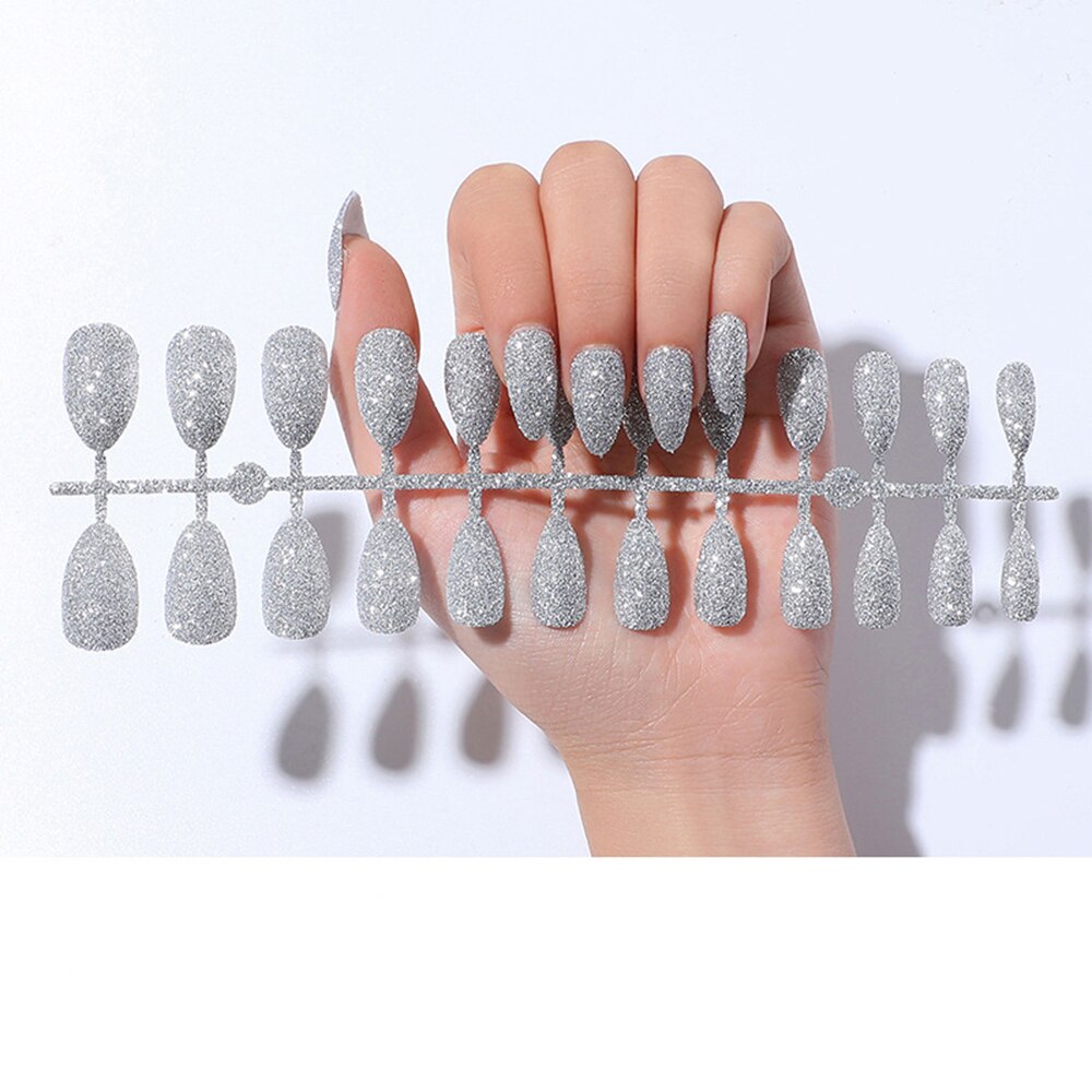 Faux ongles ballerine détachables, accessoire de manucure, 24 pièces, à paillettes de couleur bonbon, à porter, couverture complète: 6-Just 24PCS Nails