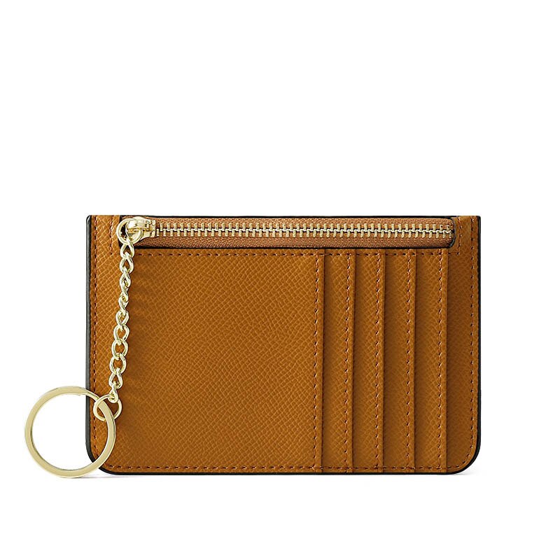 Effen Kleur Kaarthouder Voor Vrouwen Super Dunne Kleine Vrouwelijke Portemonnee Pu Lederen Mini Zaken Id Credit Card Case Vrouwen sleutelhanger: Brown