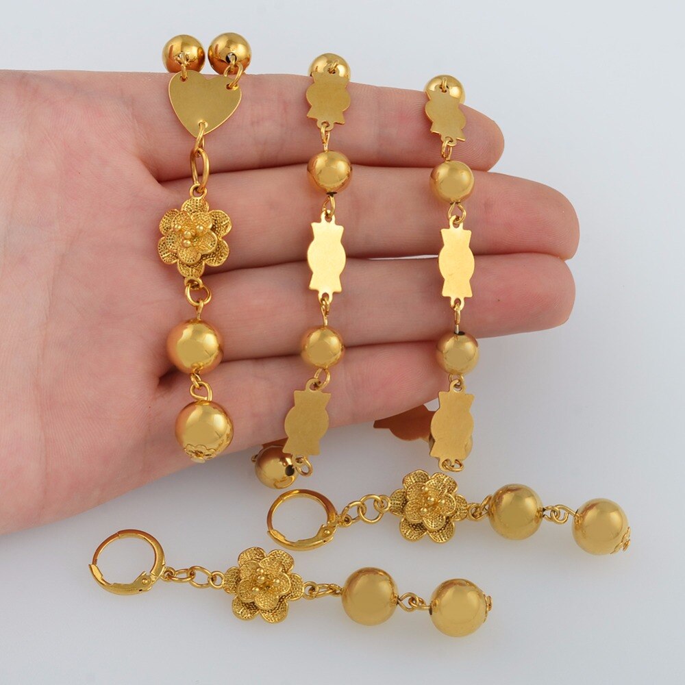 Anniyo 63cm flor y collares de cuentas y pendientes de bola redonda para las mujeres Marshall islas Color oro joyería de #121806S